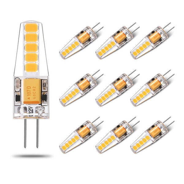 10 Pack G4 LED Light Bulb Bi-Pin base Silicon Encapsulation 12V 2 Watt CRI>80 200-220Lumen 10x2835 LEDs AC/DC10-20V 20W Equivalent Halogen LED Replacement