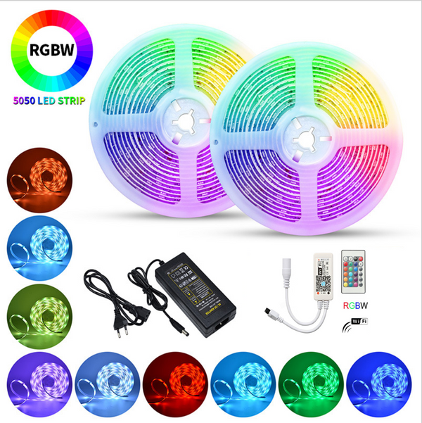 32.8ft (10Mtrs) 600LED SMD5050 RGBW Strip LED Kit Music Sync, IR Remote, WiFi APP Controlled, Alexa Compatible