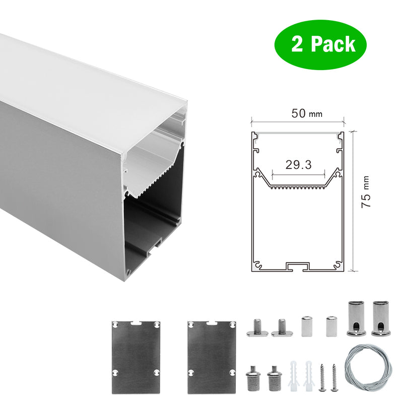2 Pack H5075 Big Aluminum Extrusion Channel for Suspension Mounting Linear Office Lighting System