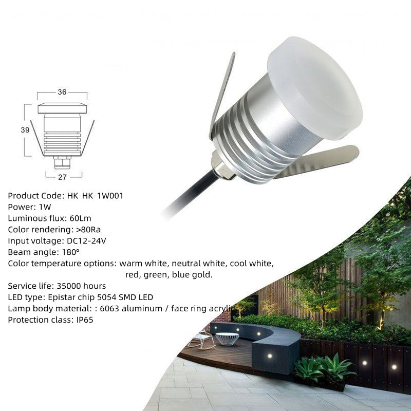 Free Shipping 8PCS Pack 1W DC12-24V IP65 LED Step Light Outdoor Waterproof Wall Light Anti-Glare Low Voltage Handrail Light