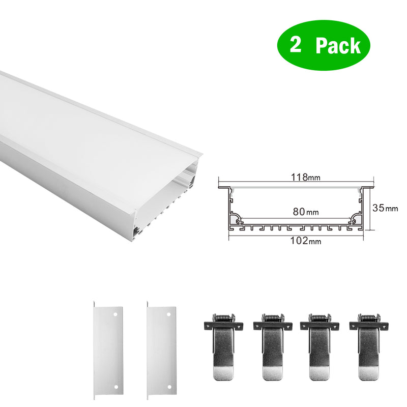 2 Pack H10235 Big Aluminum Extrusion Channel for Flush Mounting Linear Office Lighting System
