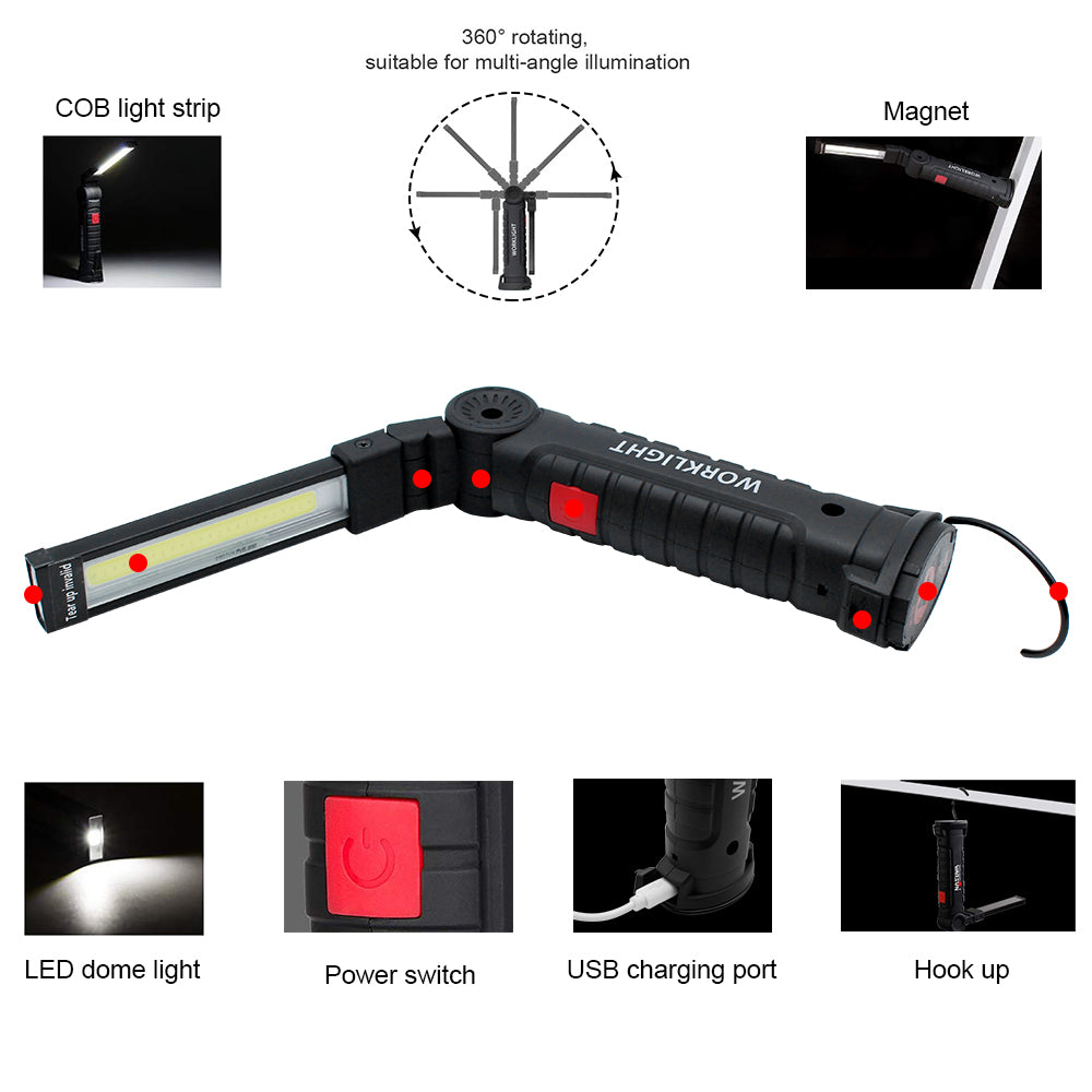 Led Work Light Rotation 2 Pack LED Work Light Rechargeable 360° Rotate Magnetic Based 5 Modes