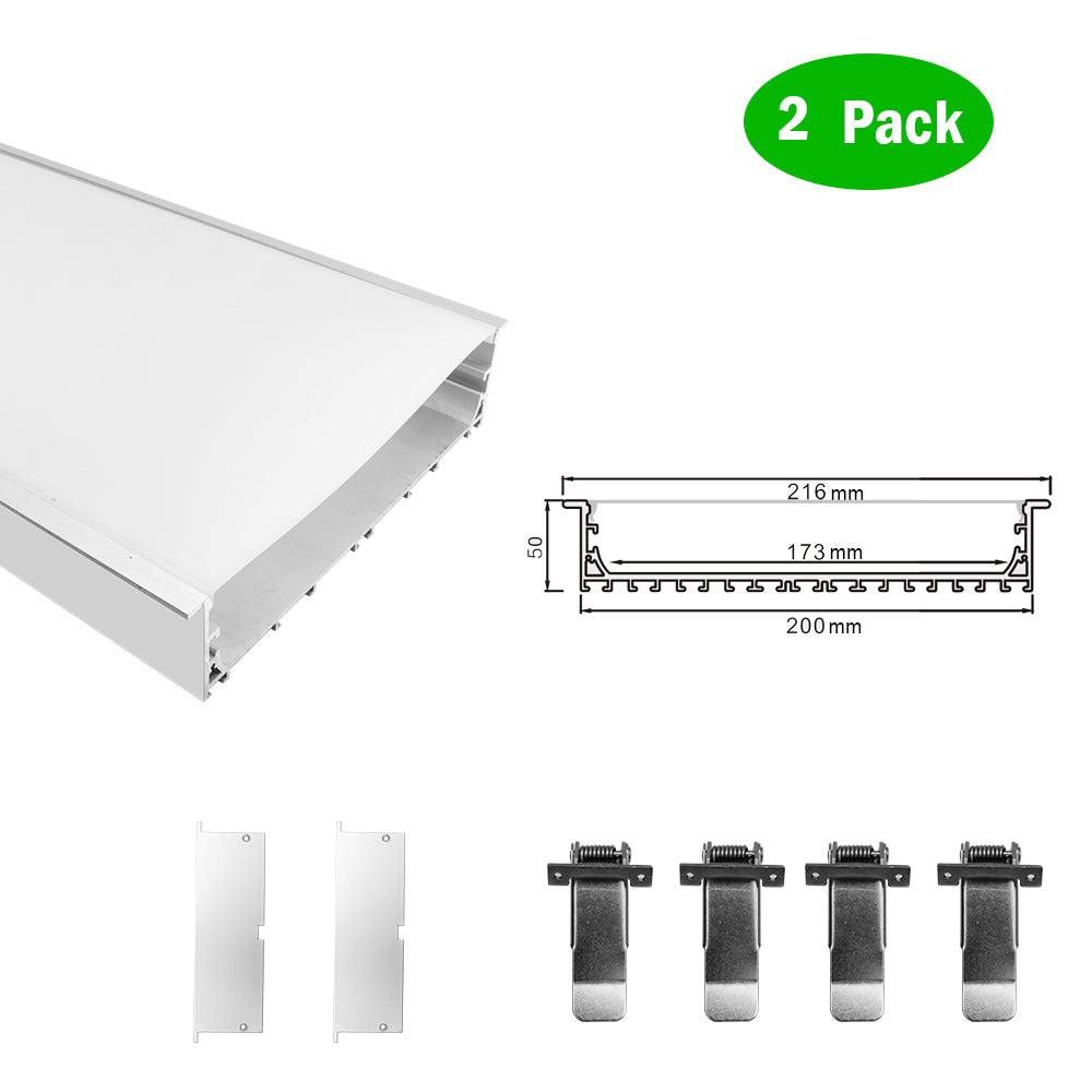 2 Pack H20050 Big Aluminum Extrusion Channel for Flush Mounting Linear Office Lighting System