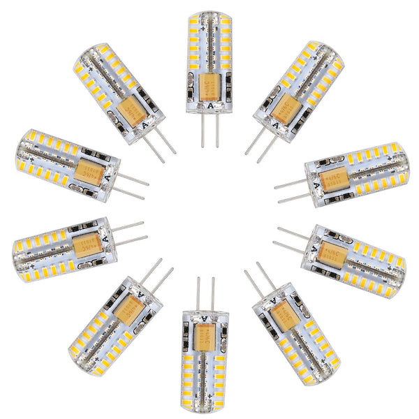 10 Pack G4 LED Light Bulb Bi-Pin Silicon Encapsulation 12V 2W 140-160Lumen 48x3014 LEDs Dimmable 20W Equivalent