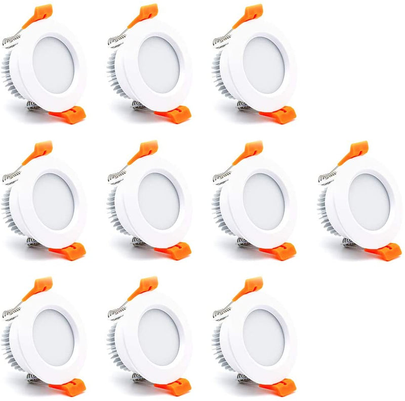 10 Pack 3W Dimmable Antifog LED Downlight CRI80 Flat Diffuser Ceiling Light -2-3/8'' Cutout