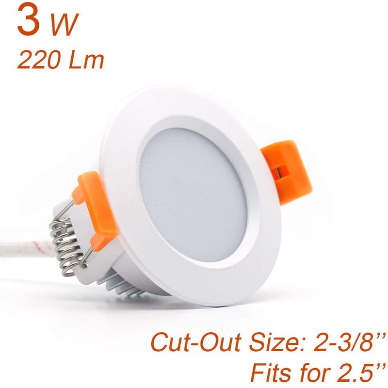 10 Pack 3W Dimmable Antifog LED Downlight CRI80 Flat Diffuser Ceiling Light -2-3/8'' Cutout
