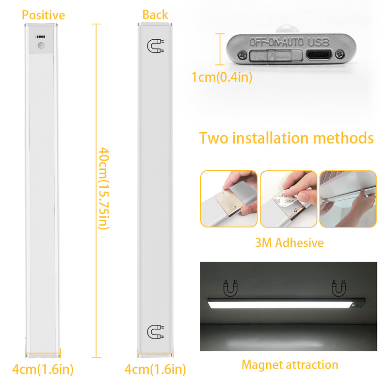 40cm (15.75'') Motion Sensor LED Night Light Rechargeable LED Under Cabinet Light Portable