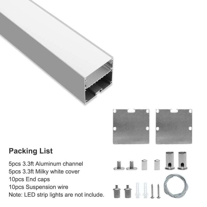 Bingotec 5pcs - Pack 3.3ft Aluminum LED Channel, 50×50mm, Anodized,  Extruded Aluminum Profile, with Milky White Cover, Silver Housing Aluminum  Track