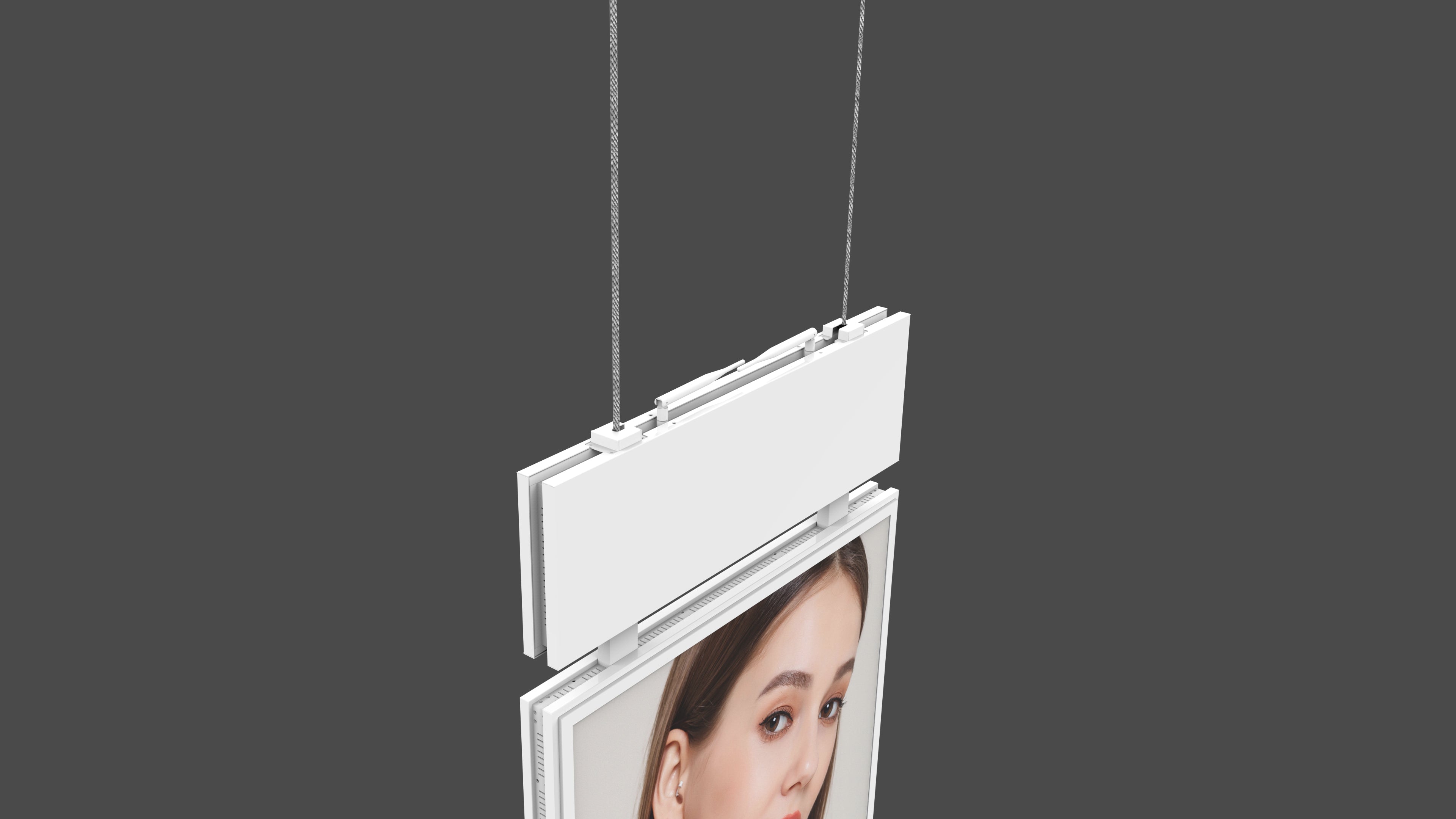 49" Hanging Double-Sided Window Facing High Brightness LCD Display  with 700cd/m² + 2,500cd/m² Brightness Portrait Screen in 1080x1920 Resolution