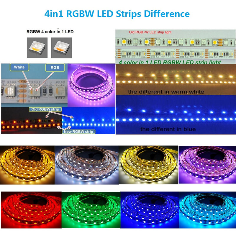 DC 12V RGBW/RGBWW LED Strip Light, 16.4FT/5M SMD5050-150, 30LEDs 9.6W –  LEDLightsWorld