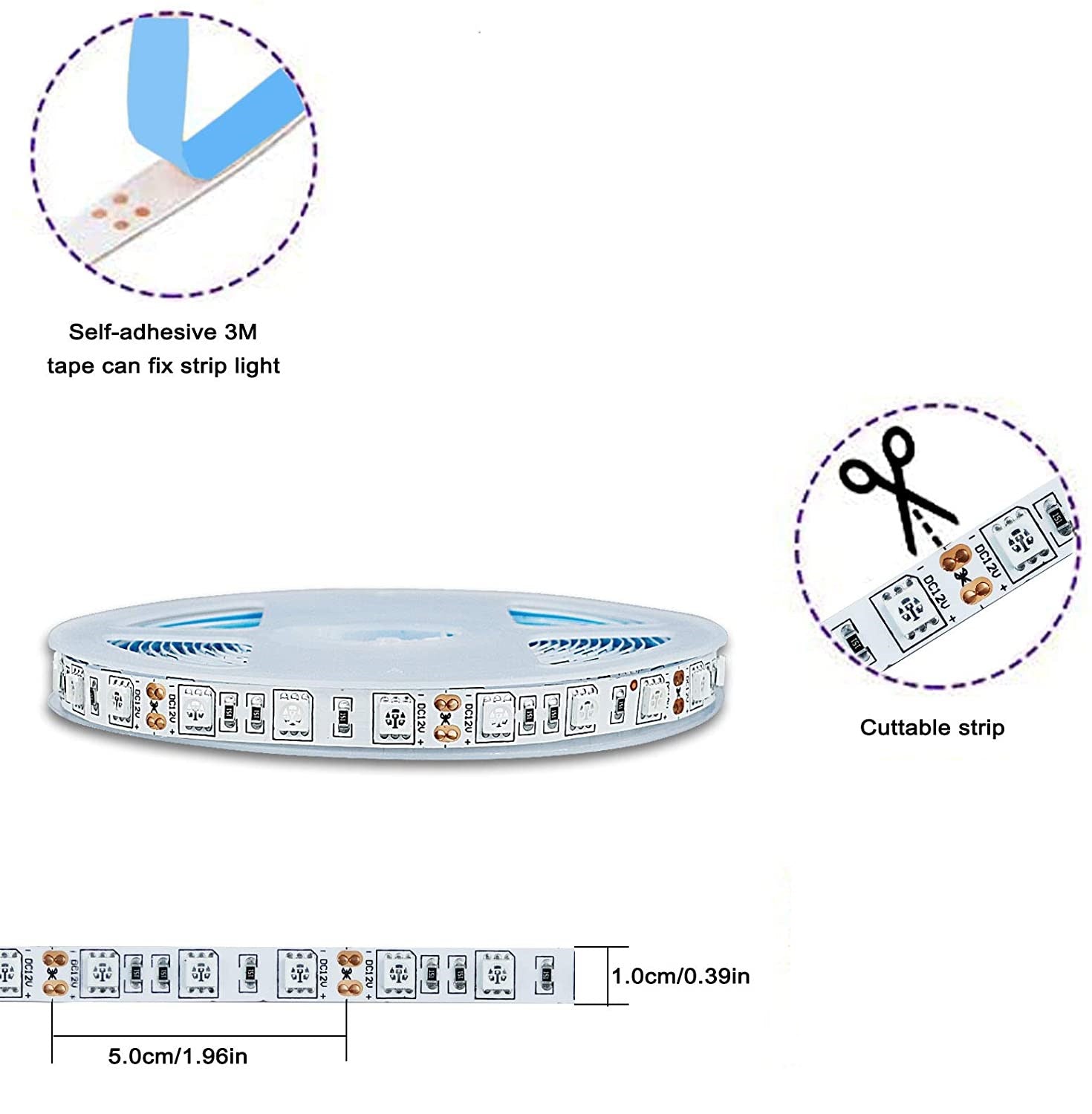 395nm 405nm Black Light SMD5050-300 12V 6A 72W UV (Ultraviolet) LED Strip Light  Flex