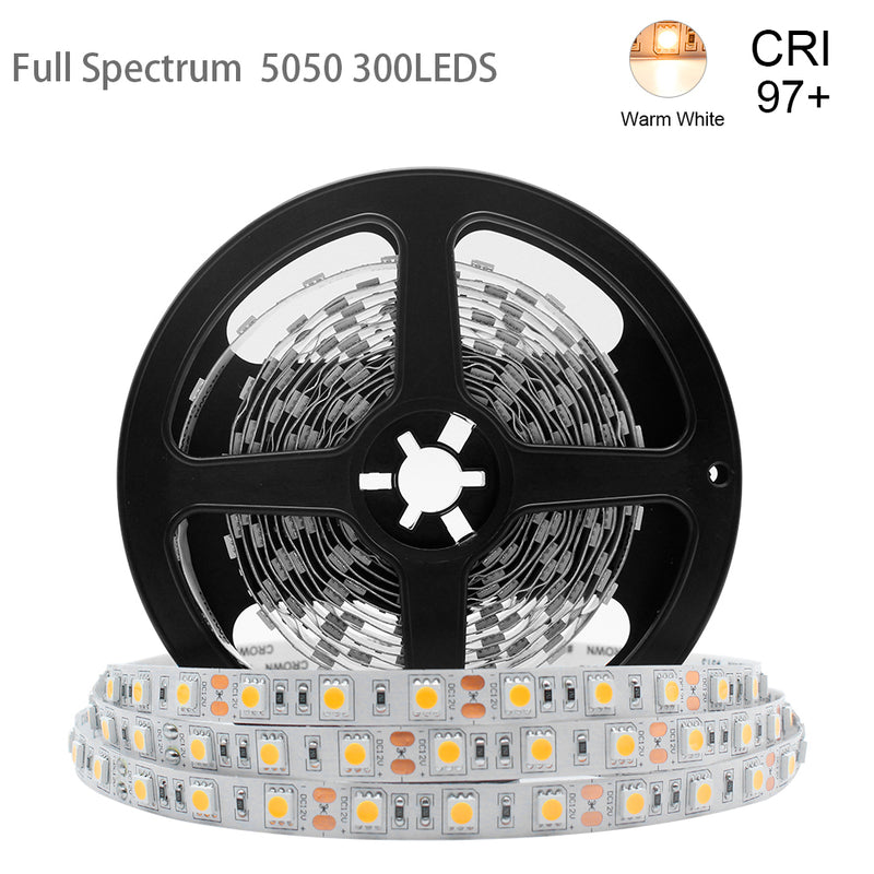 16.4FT 5Meter SMD5050 300LED 12V 60W True Color CRI95+ Full Spectrum Natural Light LED Strip Light