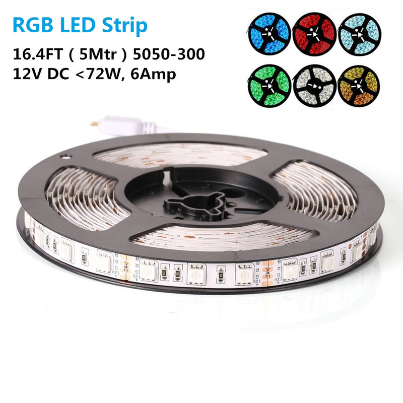 16.4FT/5M SMD5050-300 LED Strips RGB Color High Density Tri-Chip 60 LEDs Per Meter 10mm Wide RGB LED Tape