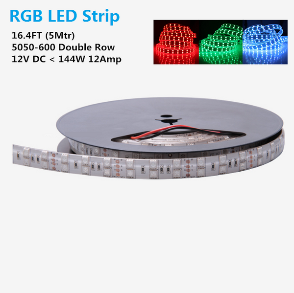 16.4FT/5M RGB LED Strips Lighting, SMD5050-600 120 LEDs Per Meter Double Row Flexible LED Strips, 15mm Width