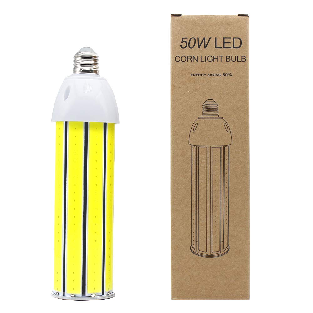 LED Corn Light Bulb 50W, Daylight White 5500K, 4500Lumens, E26/E27 Base, COB LED Chips (210Pcs), for Indoor Outdoor Garage Factory Warehouse