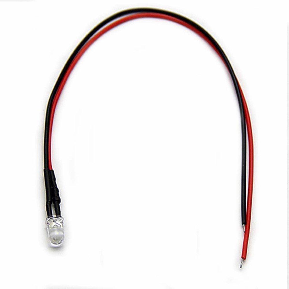 50pcs Pack 3mm LED Pre Wired light 3V/6V/12V/24V 20cm F5 Straw Hat Round Top Bulbs Light Lamp for DIY Car Boat Toys Party lighting Project