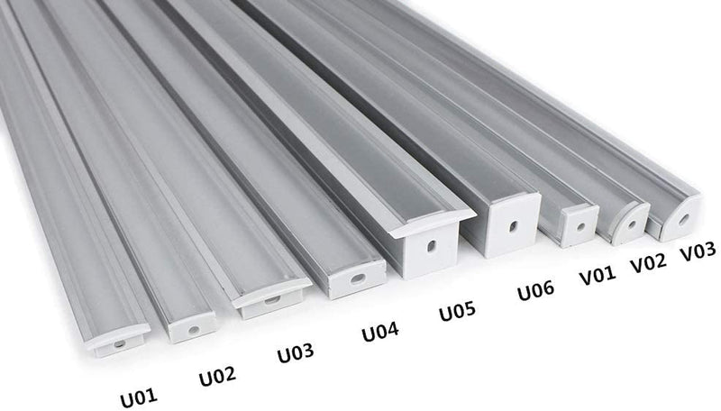 Silver U01 9x23mm U-Shape LED Aluminum Channel System for LED Strip Light Installation