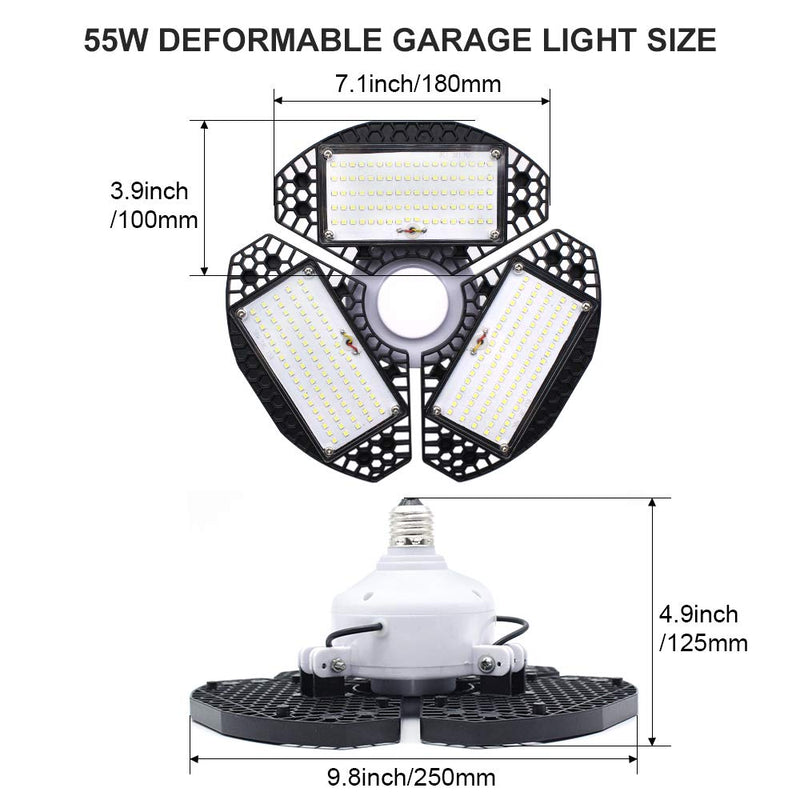 LED Garage Lights 55W Deformable LED Shop Light 7200LM Daylight White 400W Equivalent Work Light