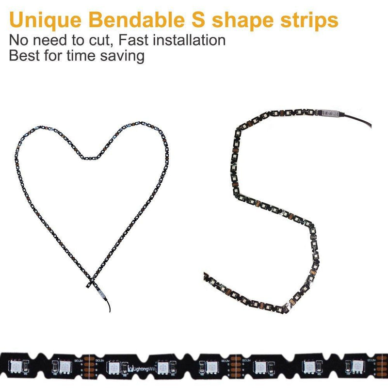 S-Shape Bias Lighting for HDTV -3.3ft/1M and 6.6ft/2M RGB LED Backlight Strip 12V Powered Bendable Strip Kit for Flat Screen TV LCD, Desktop Monitors. No Need to Cut.