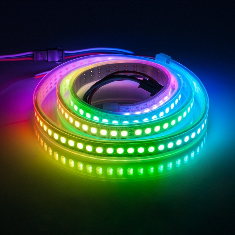 Tesfish WS2812B Ruban LED 5V, 5mm de large ultra fin RGB Bande de Pixels LED  2m 5050 120 LEDs IP30 PCB Blanc Couleur Complète Adressable  Individuellement Bande LED pour DIY Publicité Décoration 