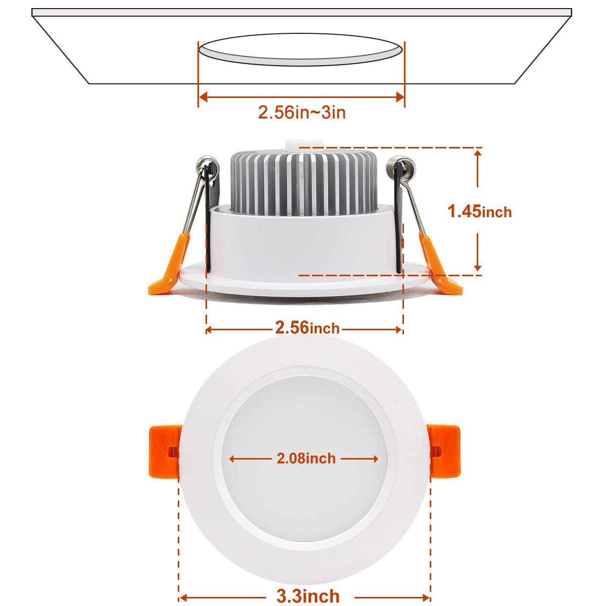 10 Pack 5W Dimmable Antifog LED Downlight CRI80 Flat Diffuser Ceiling Light -2.56'' Cutout