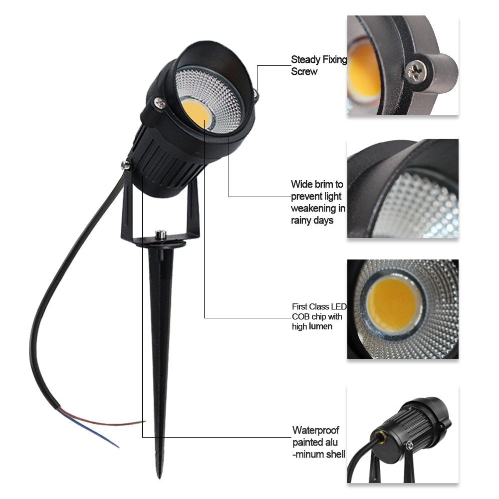 8 PACK of 5W Warm White Outdoor IP65 Ground Inserted LED Garden Light Bullet Head Black Finish