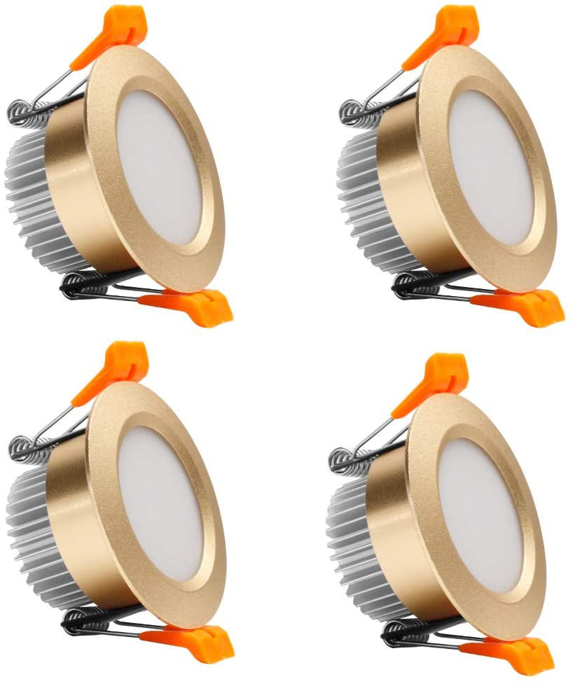 4 Pack 3 Inch Gold Trim Dimmable LED Downlight 5W(40W Halogen Equivalent) CRI80 LED Ceiling Light