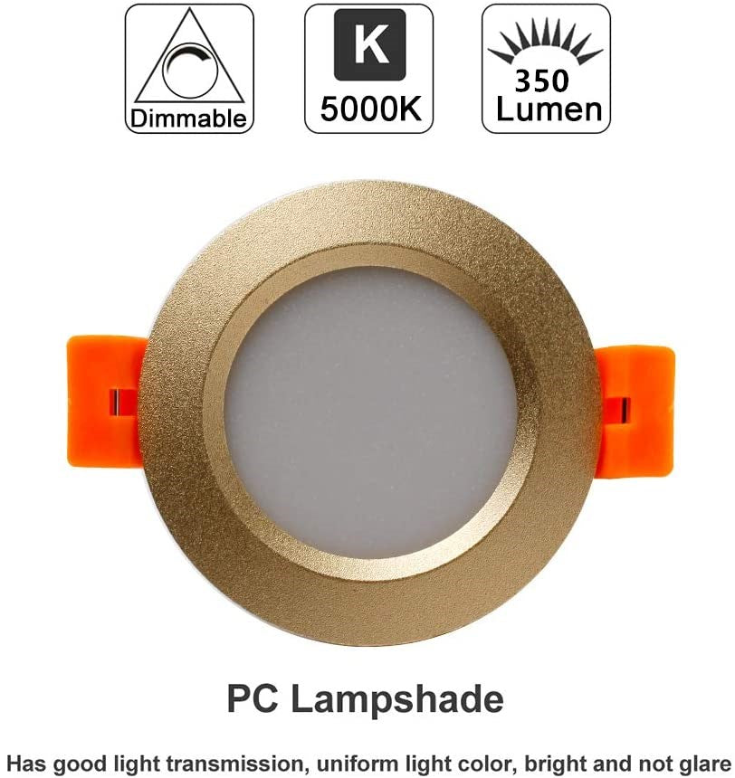 4 Pack 3 Inch Gold Trim Dimmable LED Downlight 5W(40W Halogen Equivalent) CRI80 LED Ceiling Light