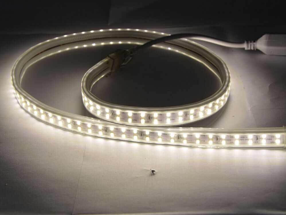 Free Shipping AC 110V 220V SMD2835 High Voltage Flat Strip Light 180 LEDs Per Meter Double Row with the power plug