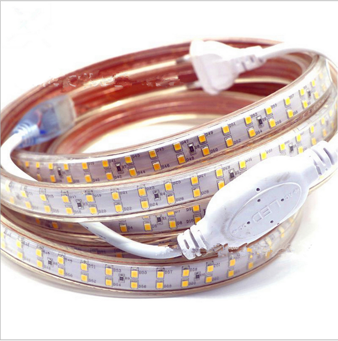 Free Shipping AC 110V 220V SMD2835 High Voltage Flat Strip Light 180 LEDs Per Meter Double Row with the power plug