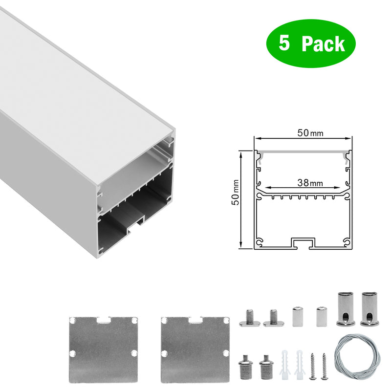 5 Pack H5050 Big Aluminum Extrusion Channel for Suspension Mounting Linear Office Lighting System