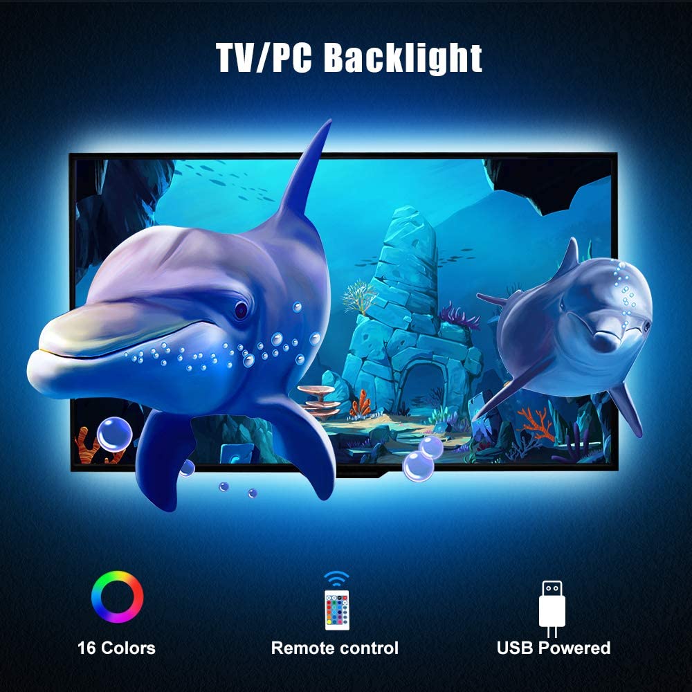 5V 1M/3.3ft LED TV Backlights USB Powered Bias Lighting Kit with RF Remote Controller (16 Colors and 4 Dynamic Modes) for HDTV/PC Monitor/Home Theater