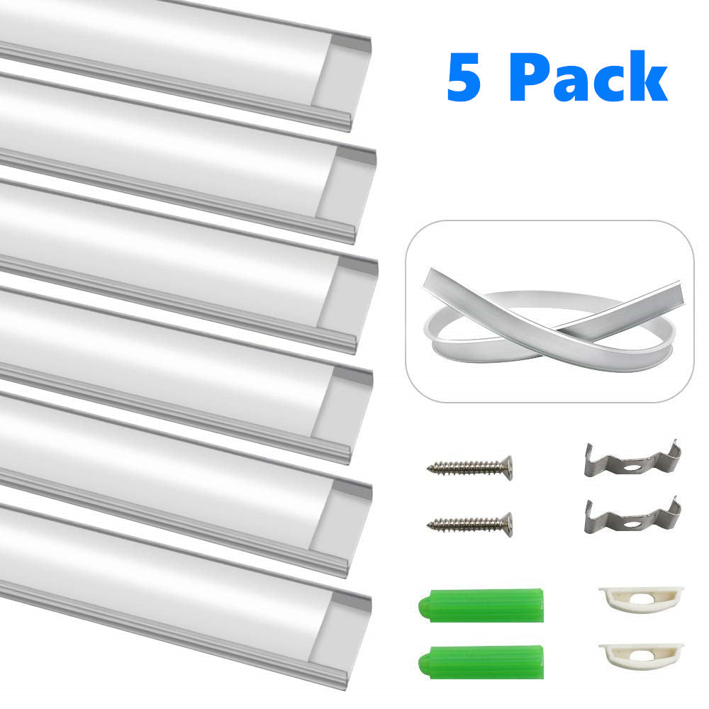 5Pack 1Meter (40'') Ultra-Thin Silver Bendable Aluminum Channel System for LED Strip Installations