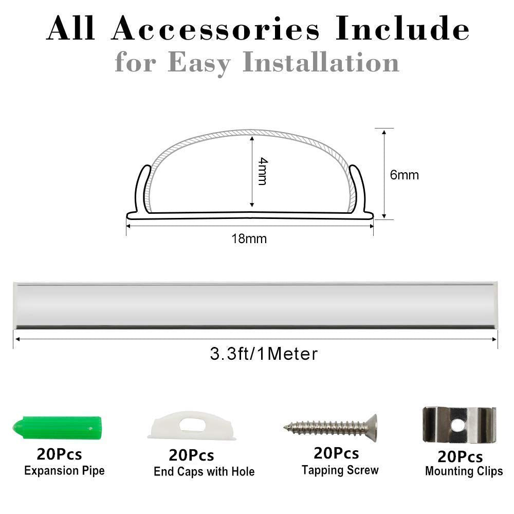 5Pack 1Meter (40'') Ultra-Thin Silver Bendable Aluminum Channel System for LED Strip Installations