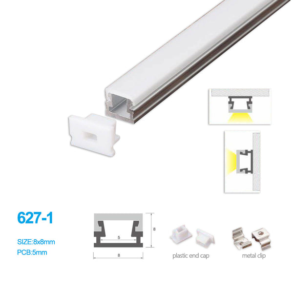 8*8MM LED Aluminum Profile with Flat Milky White Cover Surface