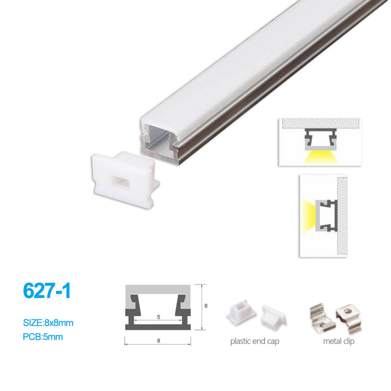 8*8MM LED Aluminum Profile with Flat Milky White Cover Surface Mounting for LED Strip System