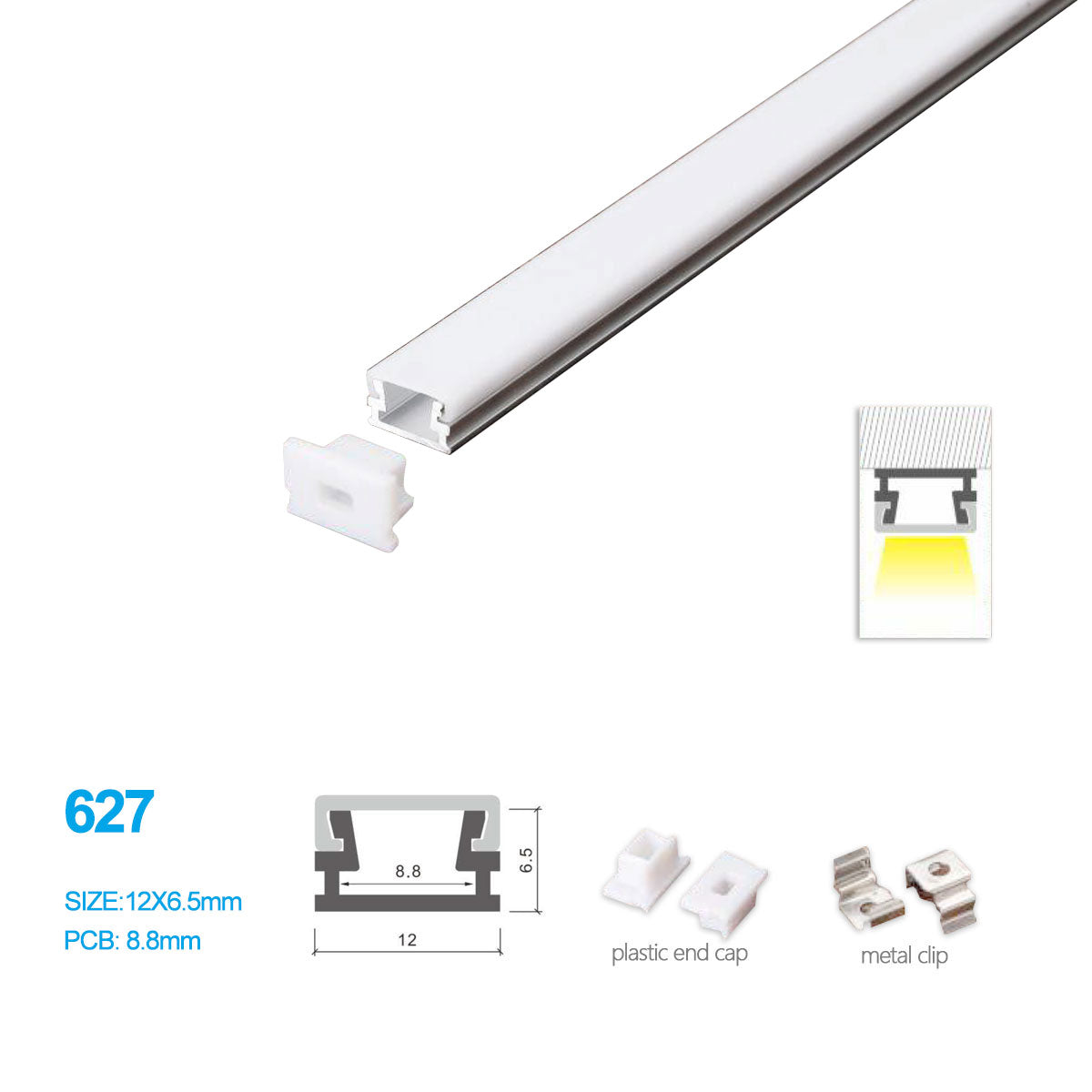 12*6,5MM LED Aluminium Profil Kit 627-B – 8,8mm Innenbreite | Silber