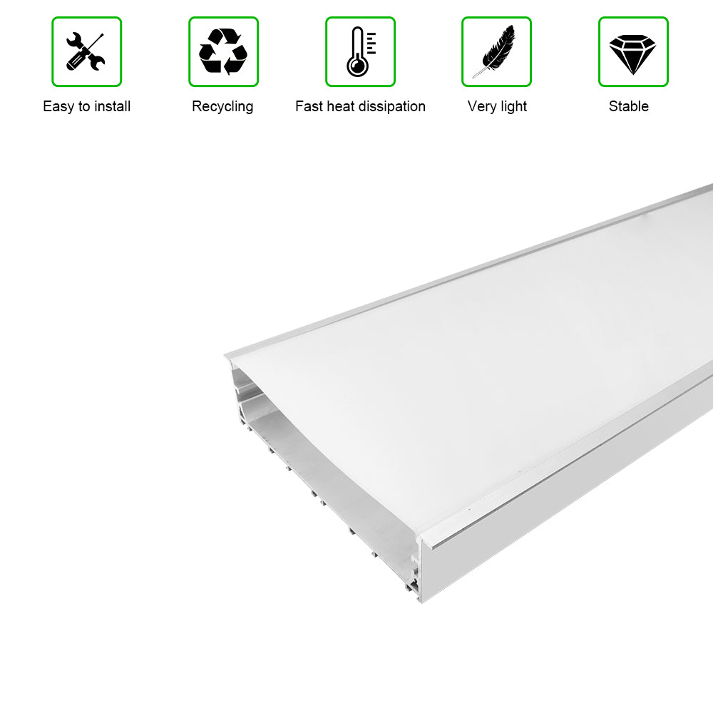 2 Pack H20050 Big Aluminum Extrusion Channel for Flush Mounting Linear Office Lighting System