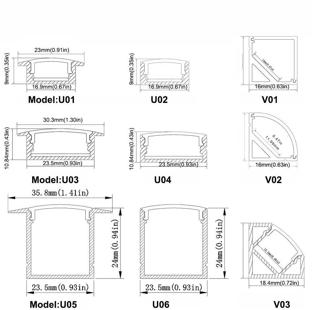 Silver U03 Profile 10x30mm U-Shape LED Aluminum Channel System Aluminum Profile