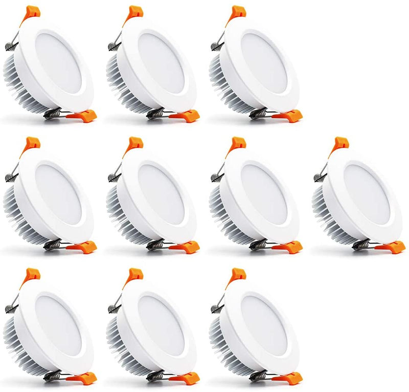 10 Pack 7W 500LM Dimmable Antifog LED Downlight CRI80 Flat Diffuser Ceiling Light -3-3/8'' Cutout