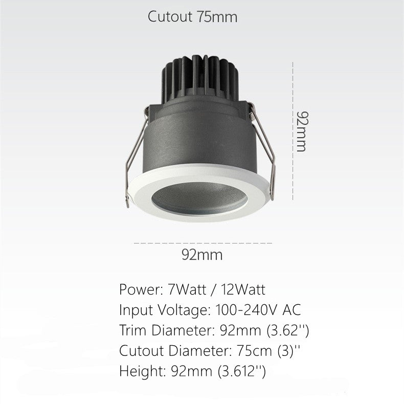 7W 12W 3 inches Waterproof IP65 CRI>80 Round LED Downlight Vapor Proof Fit for Shower, Sauna and Outdoor Lighting