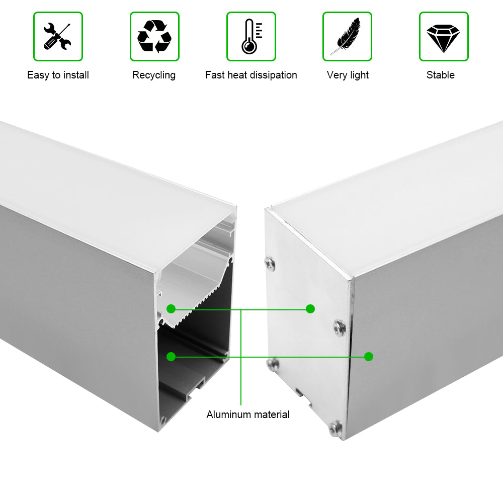 2 Pack H5075 Big Aluminum Extrusion Channel for Suspension Mounting Linear Office Lighting System