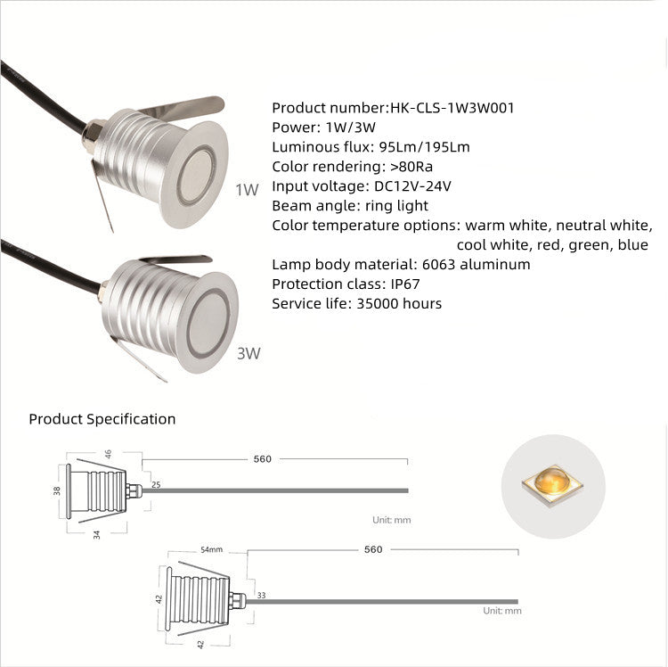 Free Shipping 8PCS Pack DC12V-24V 1W/3W IP67 Outdoor Waterproof  LED Wall Light Corridor Ladder Step LED Lights