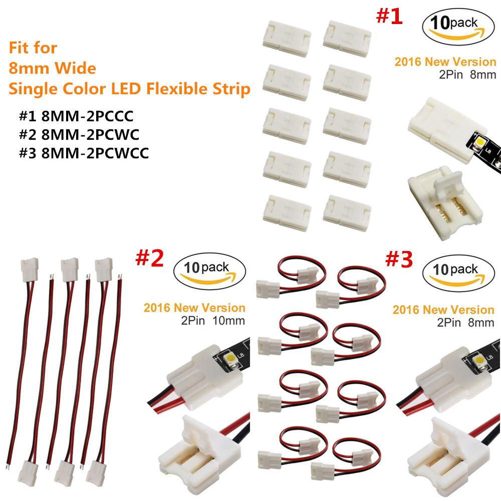 10pcs/Pack New LED Strip Connector Solderless Snap Down 2 Pin Strip to Strip Gapless Jumper for 8mm Wide 3528 2835 Single Color Flex LED Strips