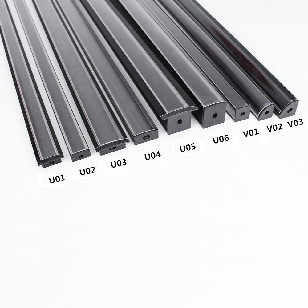 Black LED Profile U02 9x17mm U-Shape LED Aluminum Channel System
