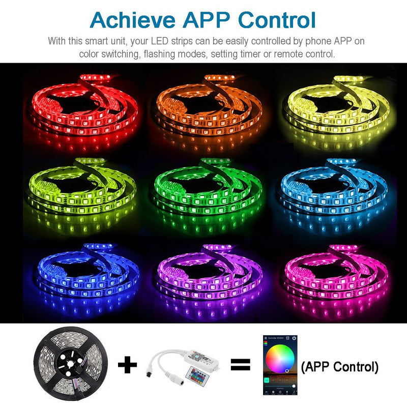 16.4ft（5Mtrs) 300LED SMD5050 RGB LED Light Strip Kit Music Sync, IR Remote, WiFi APP Controlled, Alexa Compatible