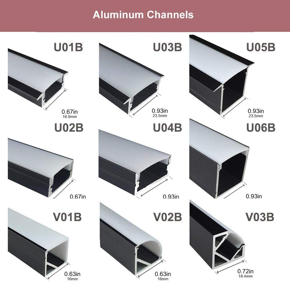 Black LED Profile U02 9x17mm U-Shape LED Aluminum Channel System