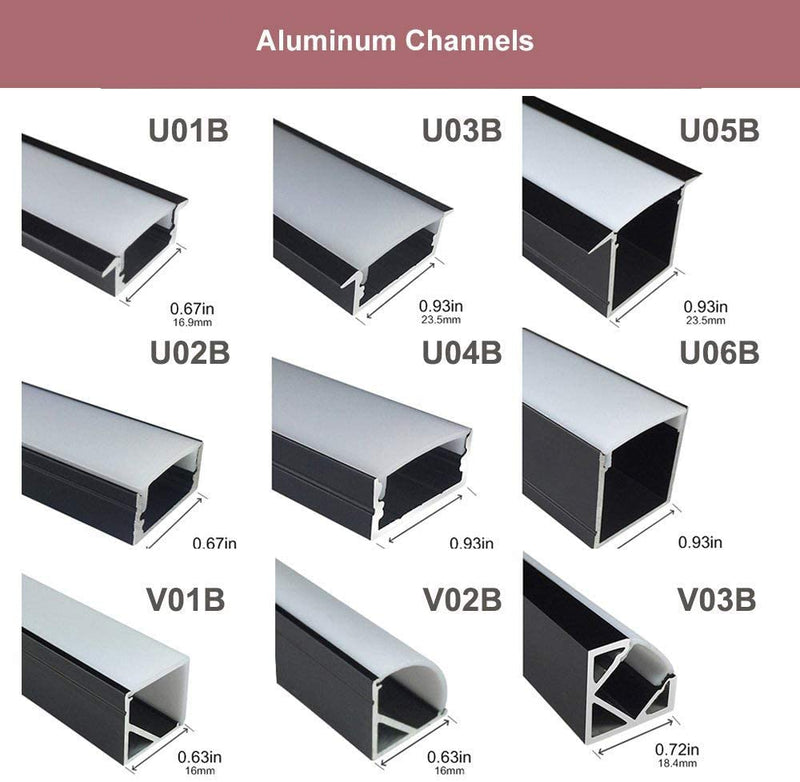 Profilé Aluminium LED, 12 x 1Mètre U Shape Profilés en Aluminium