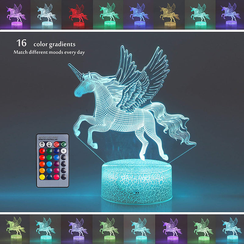 Animal Images 3D Illusion LED Night Light w/  16 Colors Remote Touch Switch Adjustable Brightness for Kids Bedroom Decoration