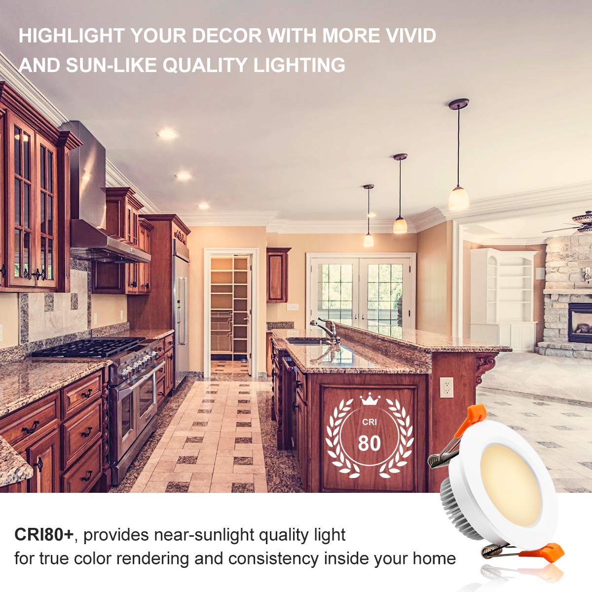 10 Pack 7W 500LM Dimmable Antifog LED Downlight CRI80 Flat Diffuser Ceiling Light -3-3/8'' Cutout